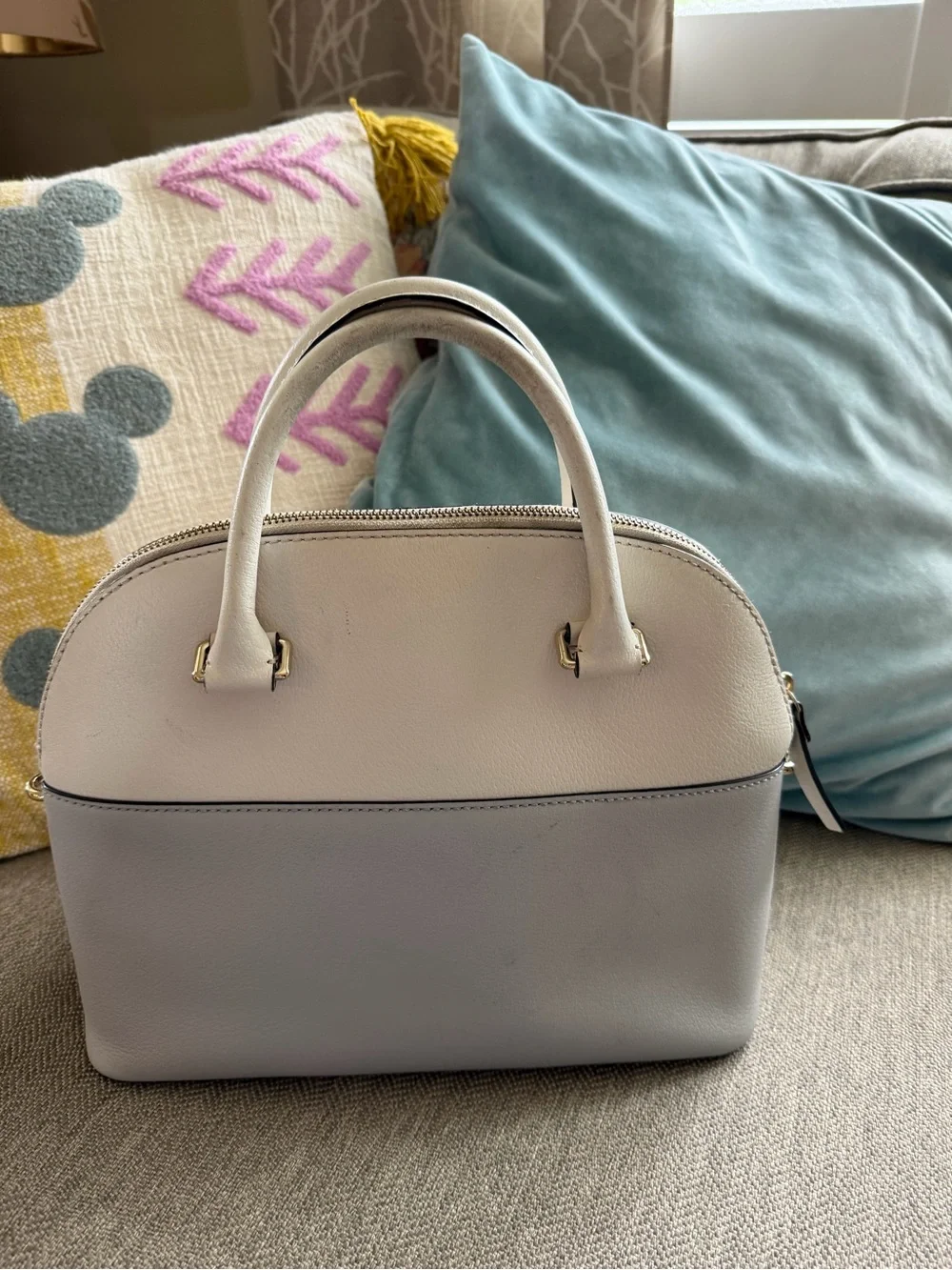 kate spade Two-Tone Cream and Light Gray Dome Satchel
